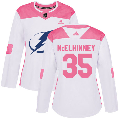 Adidas Tampa Bay Lightning #35 Curtis McElhinney White Pink Authentic Fashion Women Stitched NHL Jersey->women nhl jersey->Women Jersey